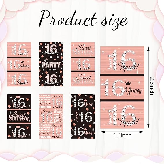 Zonon 90 Pcs Sweet 16 Birthday Candy Bar Wrappers, Mini Chocolate Stickers