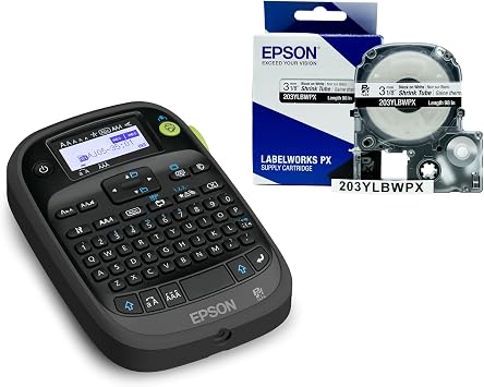 LABELWORKS Epson Shrink Tube Bundle - LW-PX300 Label Maker & 203YLBWPX Black on White Shrink Tube Tape