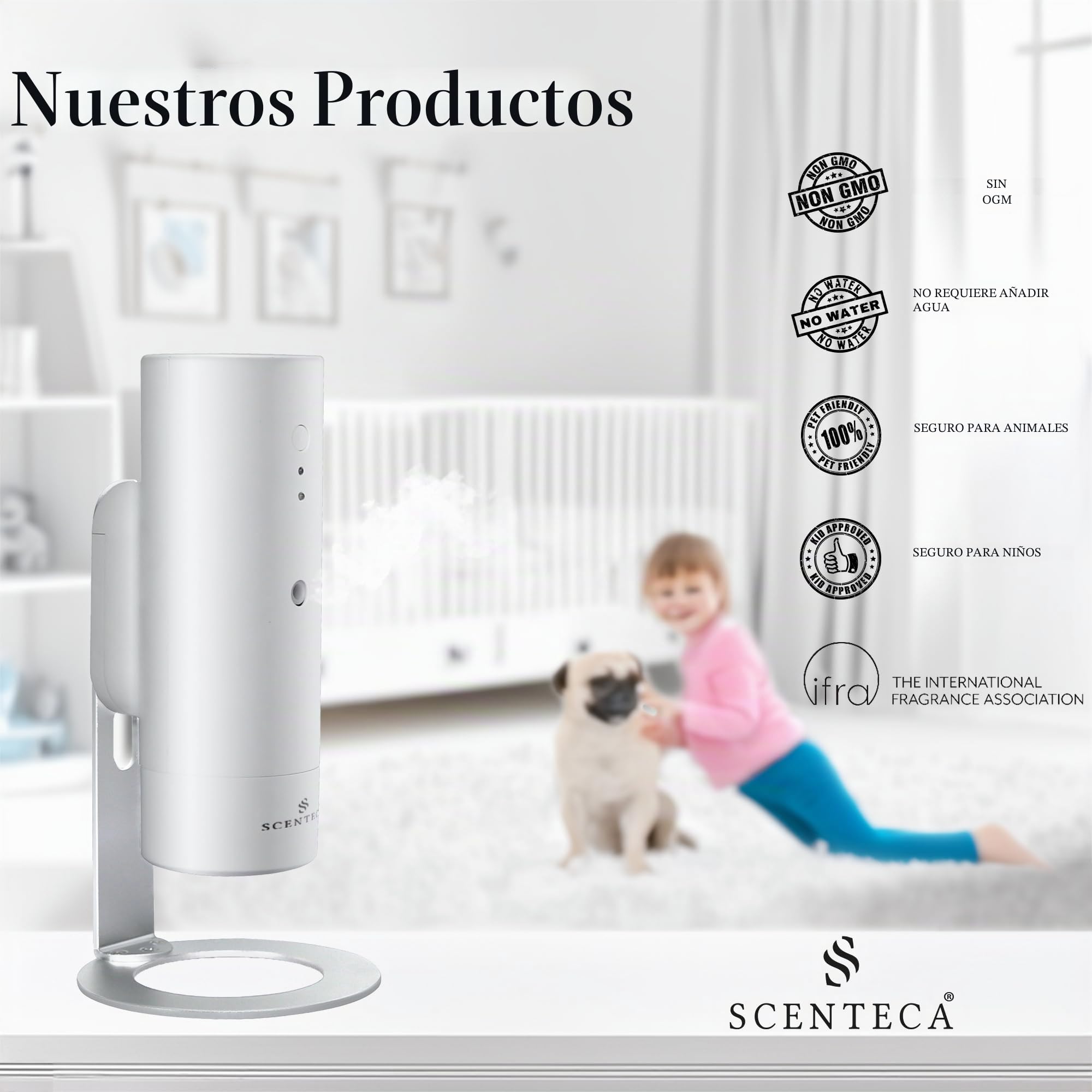 SCENTECA Difusor eléctrico Mod. AD-BC3, Fragancia incluida Té Blanco y Flores de Primavera, difusor de aceites Esenciales por nebulización sin Agua, Ideal para casa y Oficina (50 ml)