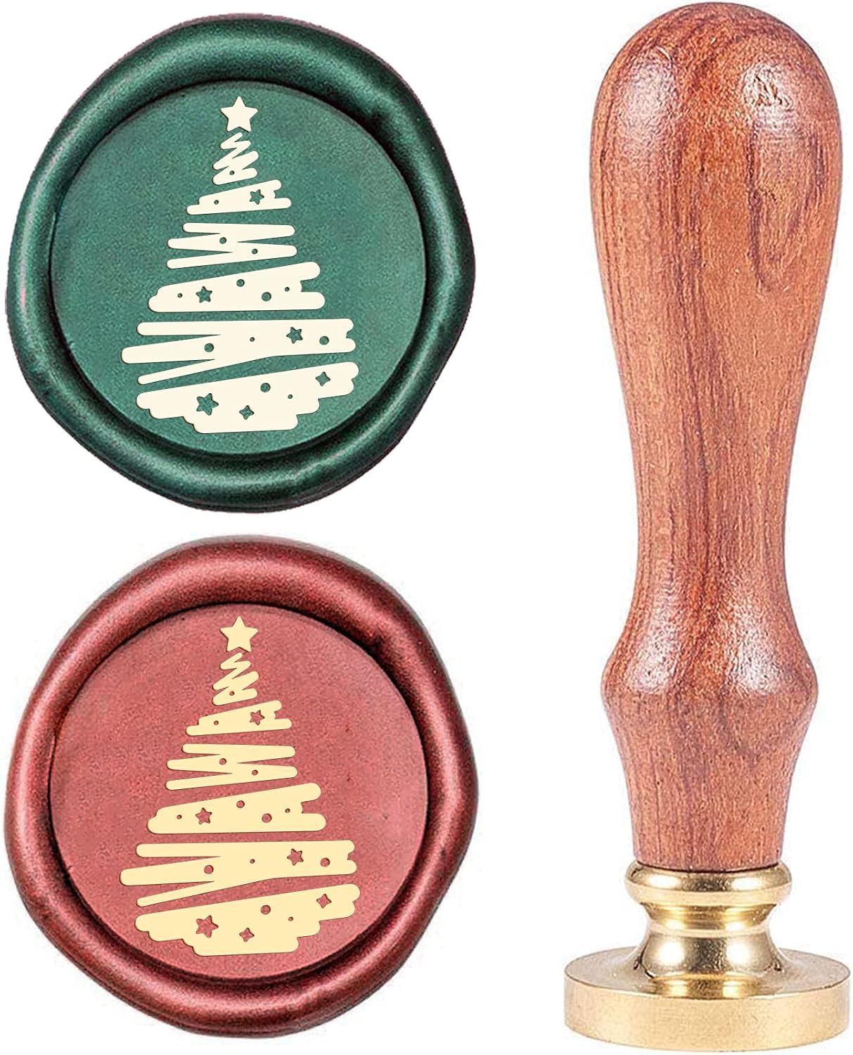 CRASPIRE Christmas Tree Wax Seal Stamp Star Vintage X'MAS EVE Brass Head Wooden Handle Removable Sealing Wax Stamp 25mm for Envelopes Wedding Invitations Wine Packages Christmas Halloween Party