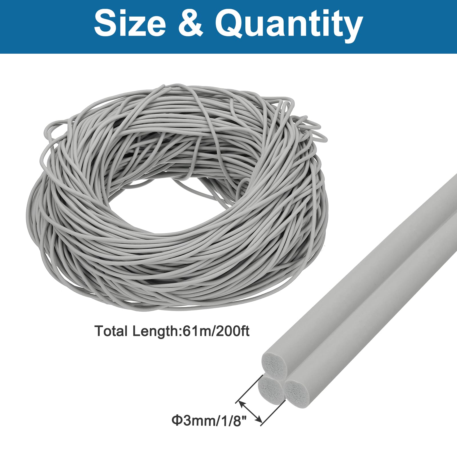 PATIKIL 200Ft Backer Rod 1/8 Inch EPDM Rubber Caulk Saver Concrete Expansion Joint Concrete Expansion Filler Weather Strip Seal for Gaps and Joints Gray - Image 2