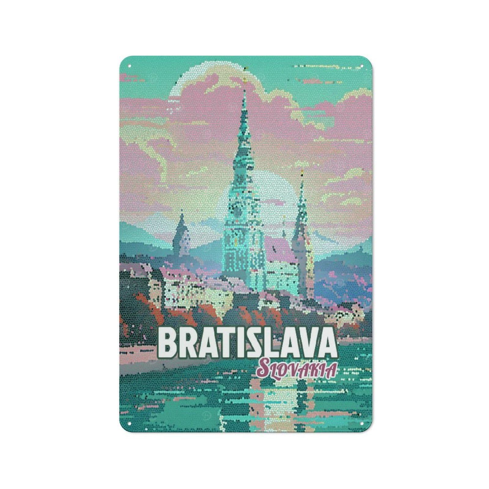 Junmoney Style-8 Metal Plaque With Bratislava Slovakia Mosaic Art Design 30X20cm, Rustic Cafe Wall Decor For Restaurant, Kitchen, Counter Or Breakfast Nook