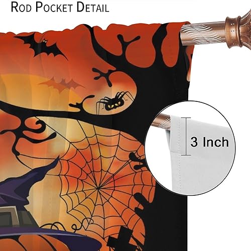 Miniatura 6 de Cortinas opacas de noche de Halloween de dibujos animados para dormitorio, divertidas cortinas de tela de araña de calabaza, murciélagos, cortinas