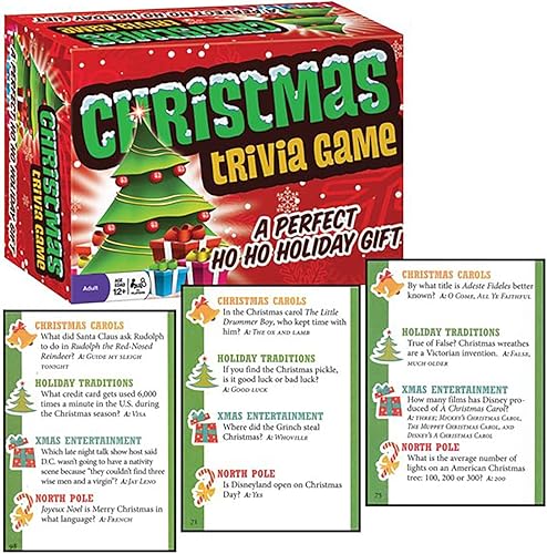 Miniatura 7 de Juego de trivia de Navidad, juego de fiesta, juego de viaje de vacaciones, juego familiar, divertido y fácil de jugar, 70 tarjetas de trivia, para 2