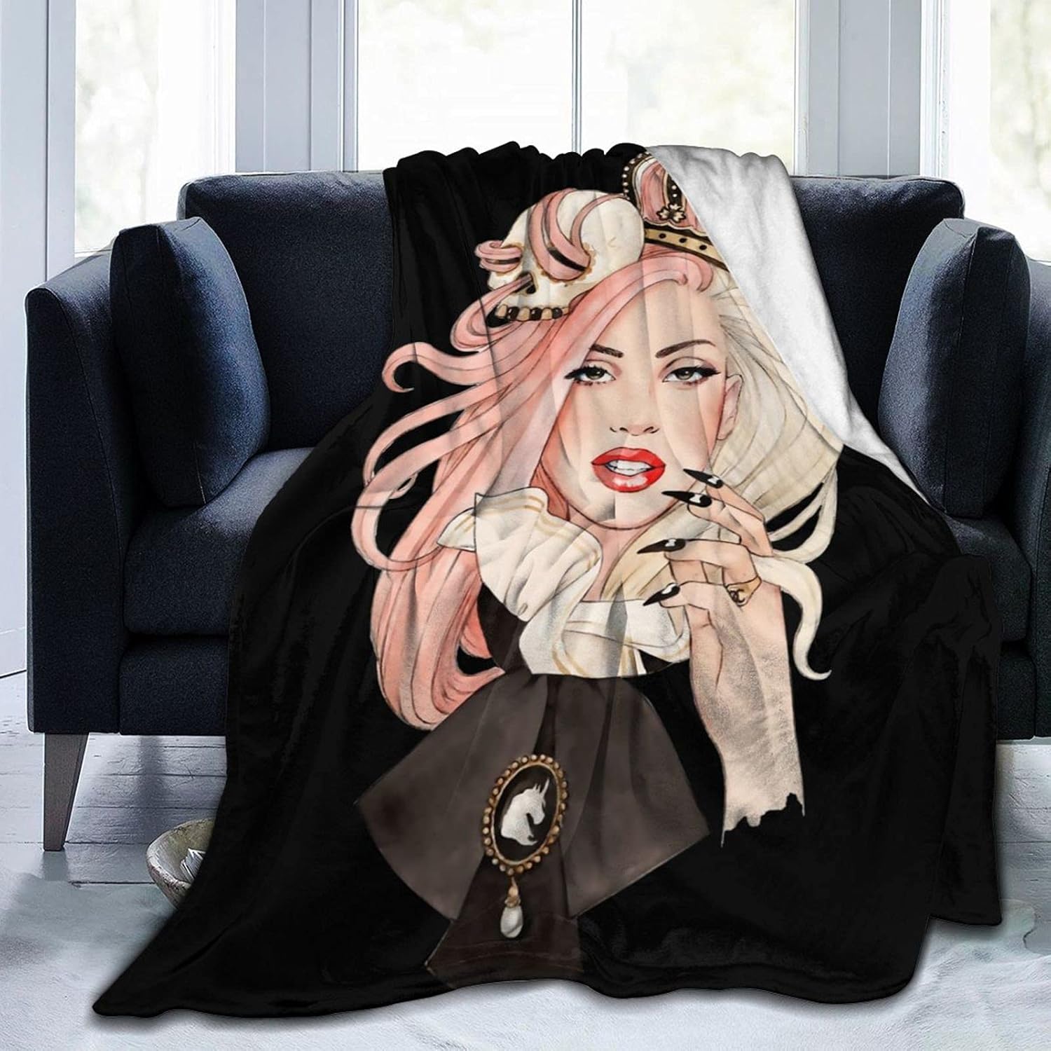 Amazon.co.jp ひざ掛け ブランケット, Lady Gaga Crown ディー・ガガ フリース ブランケット 防寒 防風