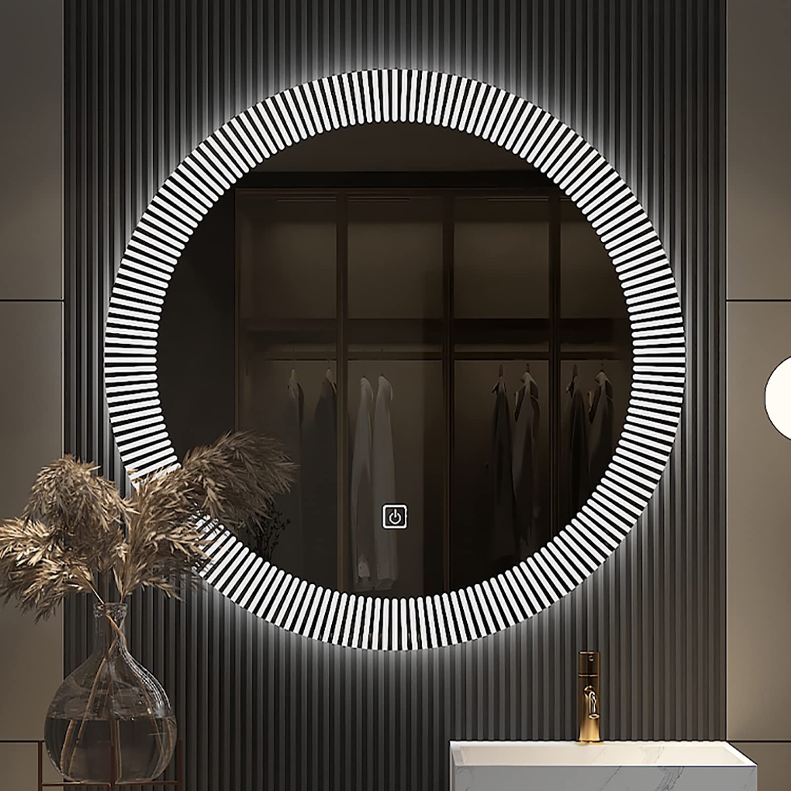 Lustro LED do łazienki, 60X60 CM, okrągłe lusterko do makijażu, inteligentne 3 kolory, ściemniane lustra, przełącznik dotykowy, nietłukące, wodoodporne, do sypialni, prysznica, salonu, przedpokoju. (