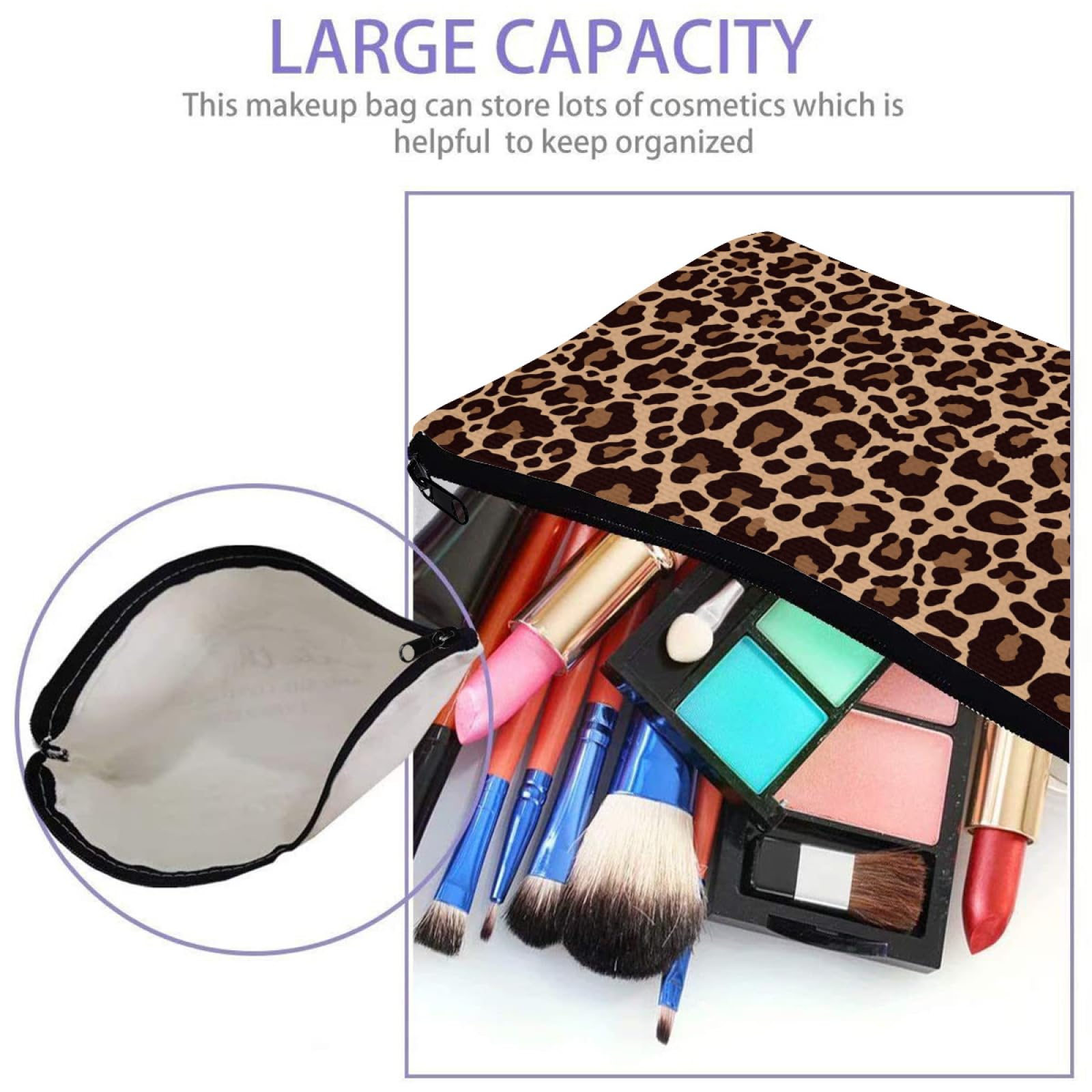 Leopard Makeup Bag, Women Cheetah Large Capacity Zipper Cosmetic Bag, Multi-Purpose Purse Organizer Pouches - Image 3