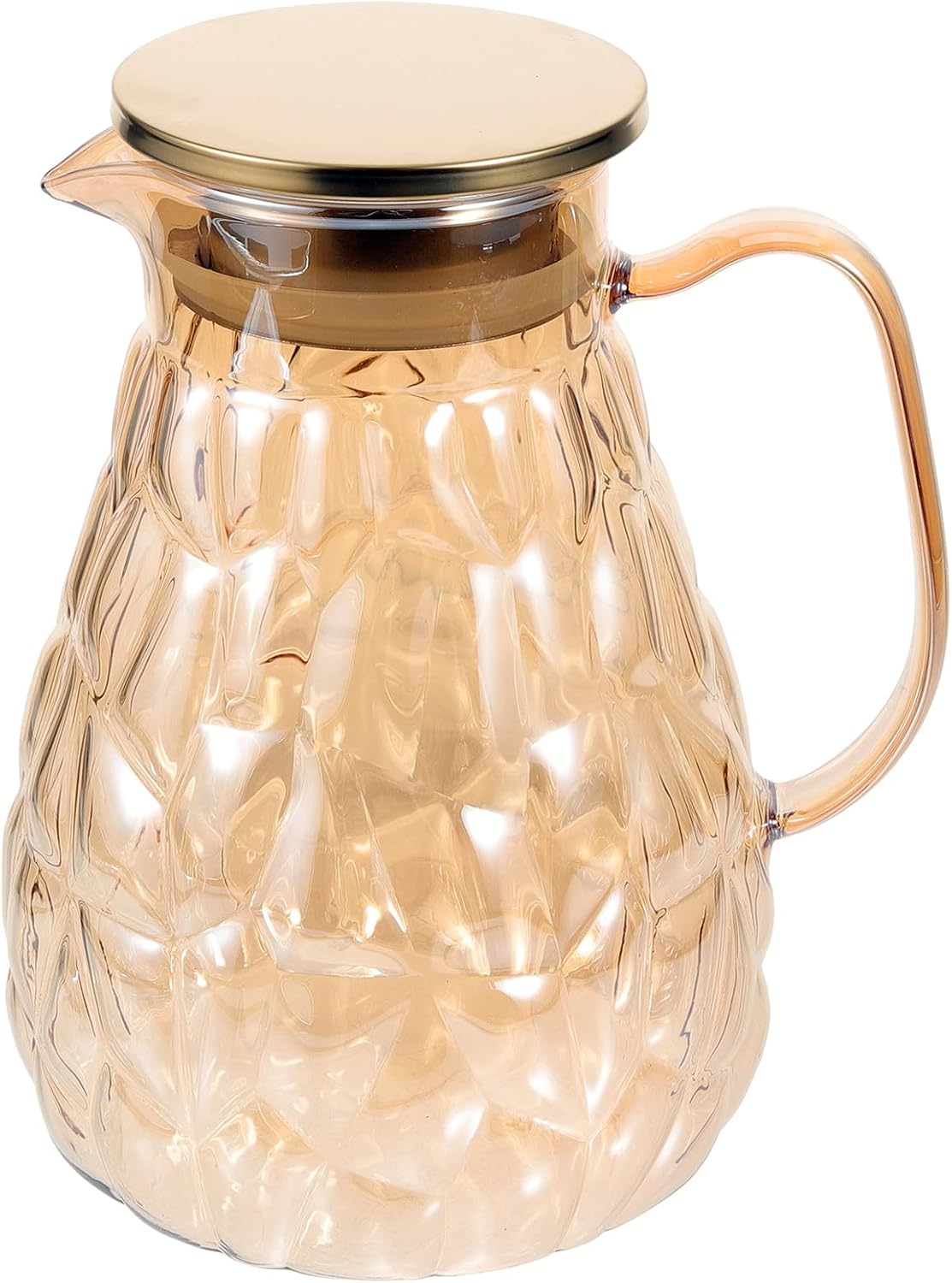 Large Capacity 1800Ml Glass Water Pitcher with Lid, Heat-Resistant Glass Cold Drink Jug for Home and Fridge Use, Gold Shell Design Beverage Serveware