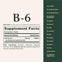 Vista 5 de Nature's Bounty Vitamina B6, apoya el metabolismo energético y la salud del sistema nervioso, 100 mg, tabletas, 100