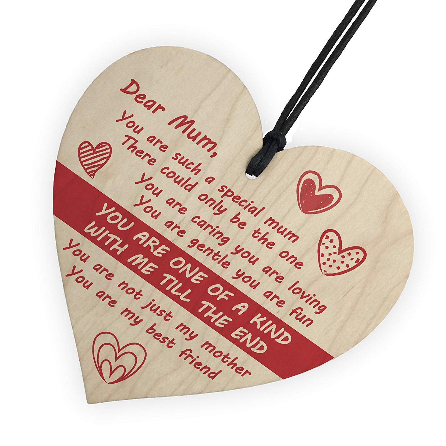 RED OCEAN Dear Mum Wooden Hanging Heart Sign Present for Mum Gift Idea Birthday Christmas