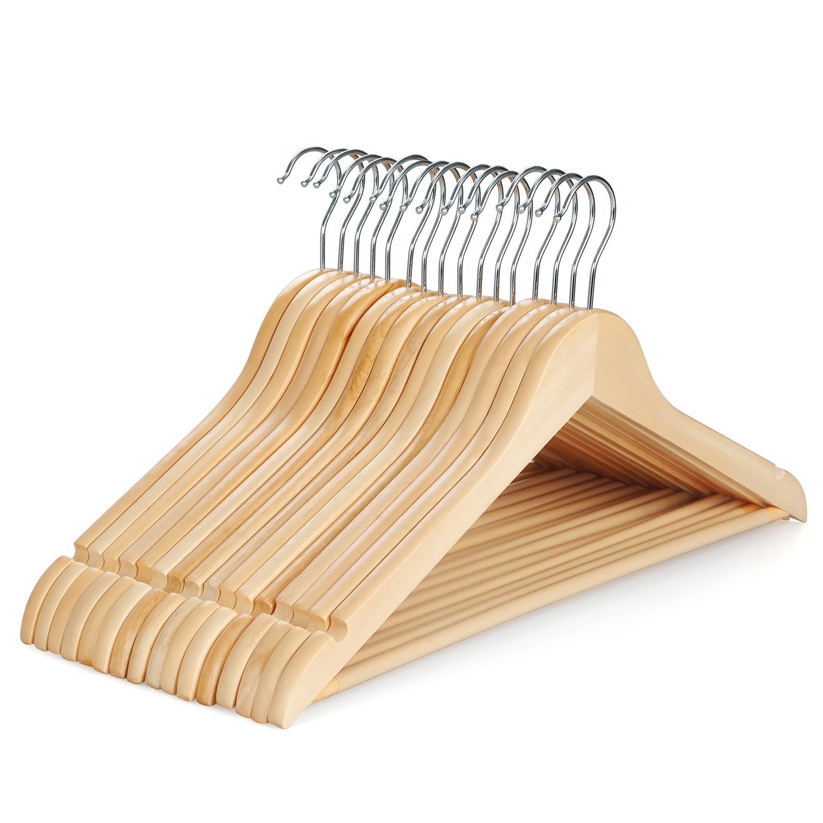 Panzy Home Men's Pack Natural Pack Wooden Hangers, Coat Hangers, Clothes Hangers, With Shoulder Notches, Trousers Bar, 360° Swivel Hook, For Suits, Shirts, Coats, Natural (40 Pack Natural) Size 40
