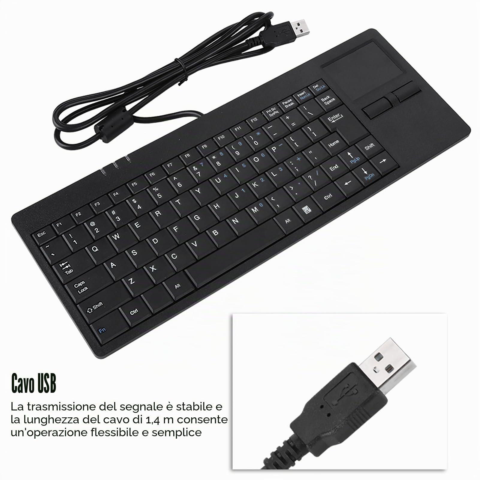 SYH&AQYE Tastiera USB Cablata, Tastiera Mute a 86 Tasti con Cavo da 1,4 M, Touchpad Integrato, Tastiera Touchpad da 12,2 X 4,5 X 0,8 Pollici con Tappetino Antiscivolo per Scrivania Per Notebook