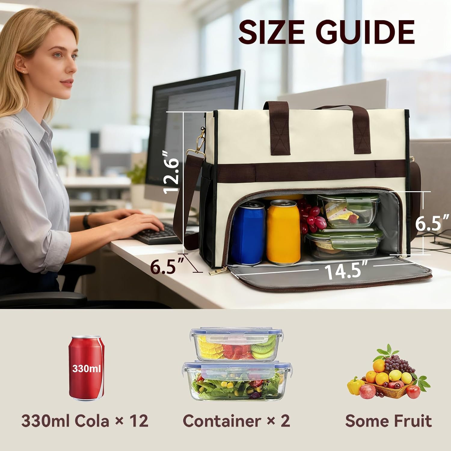 Insulated Lunch Bag for Women, 15.6" Laptop Tote with Leakproof Cooler Compartment for Nurse Teacher Work Office and Outdoor - Image 3