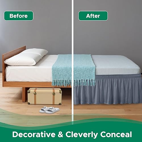 Miniatura 7 de Biscaynebay - Faldón de cama envolvente matrimonial y matrimonial XL de 15 pulgadas, volantes elásticos ajustables, gris oscuro, antiarrugas y