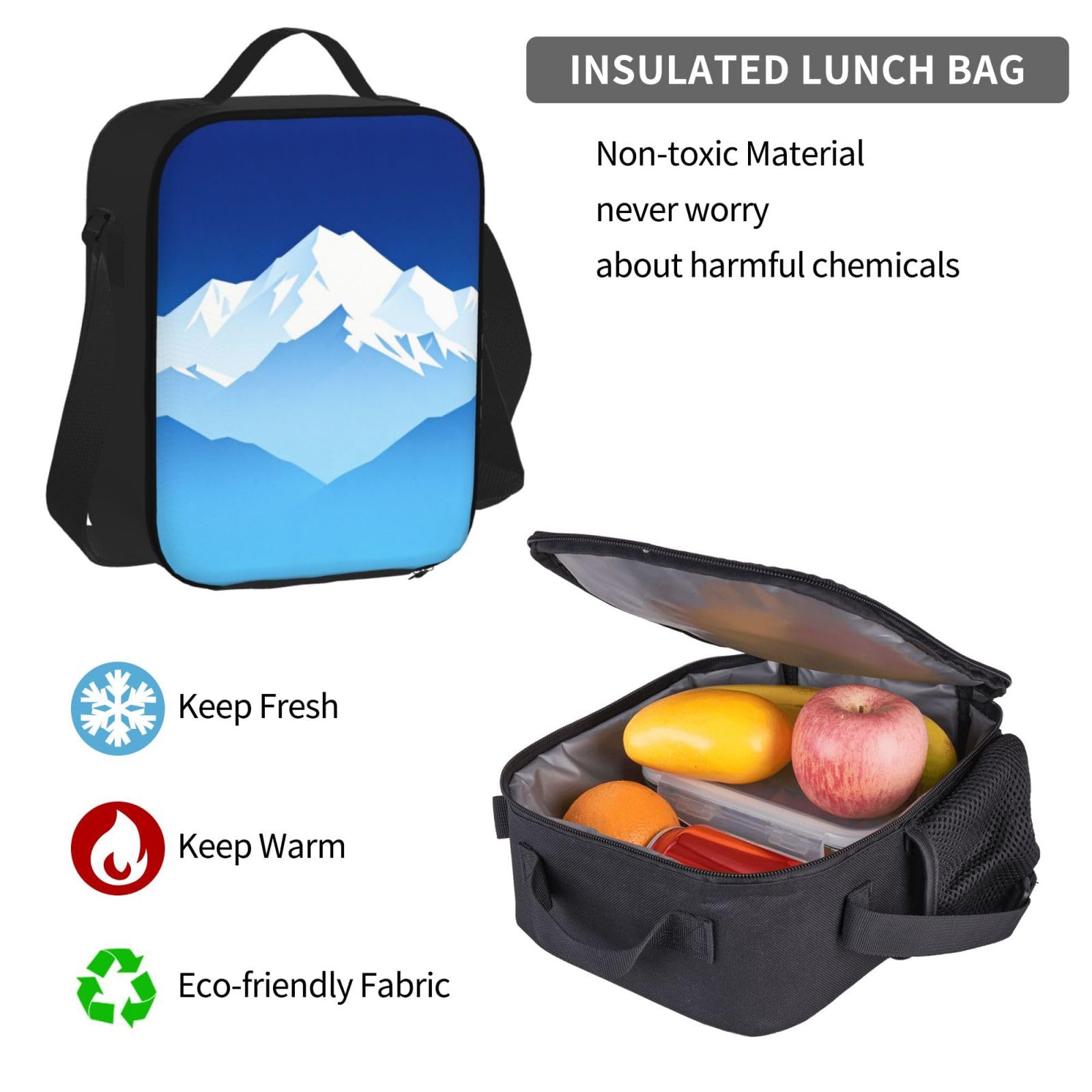 Mountain Layer - Juego de bolsa de almuerzo azul 3 en 1, bolsa de viaje para viajeros, bolsa de almuerzo aislada para el trabajo con funda para laptop