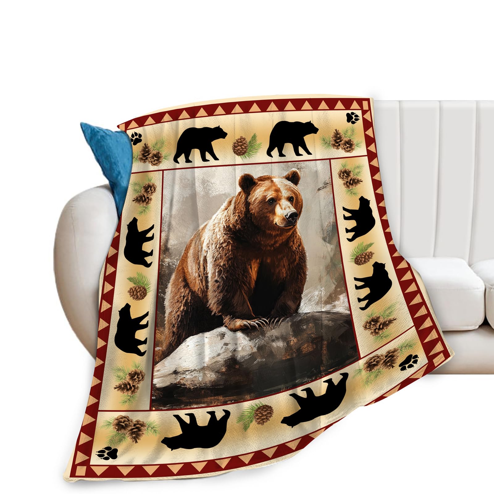 Bear Blanket Super Soft Warm Brown Fleece Throw - Cozy Fluffy Plush Animal Stuff Lightweight Flannel Gift for Women Men Kids Adults 50"X40"