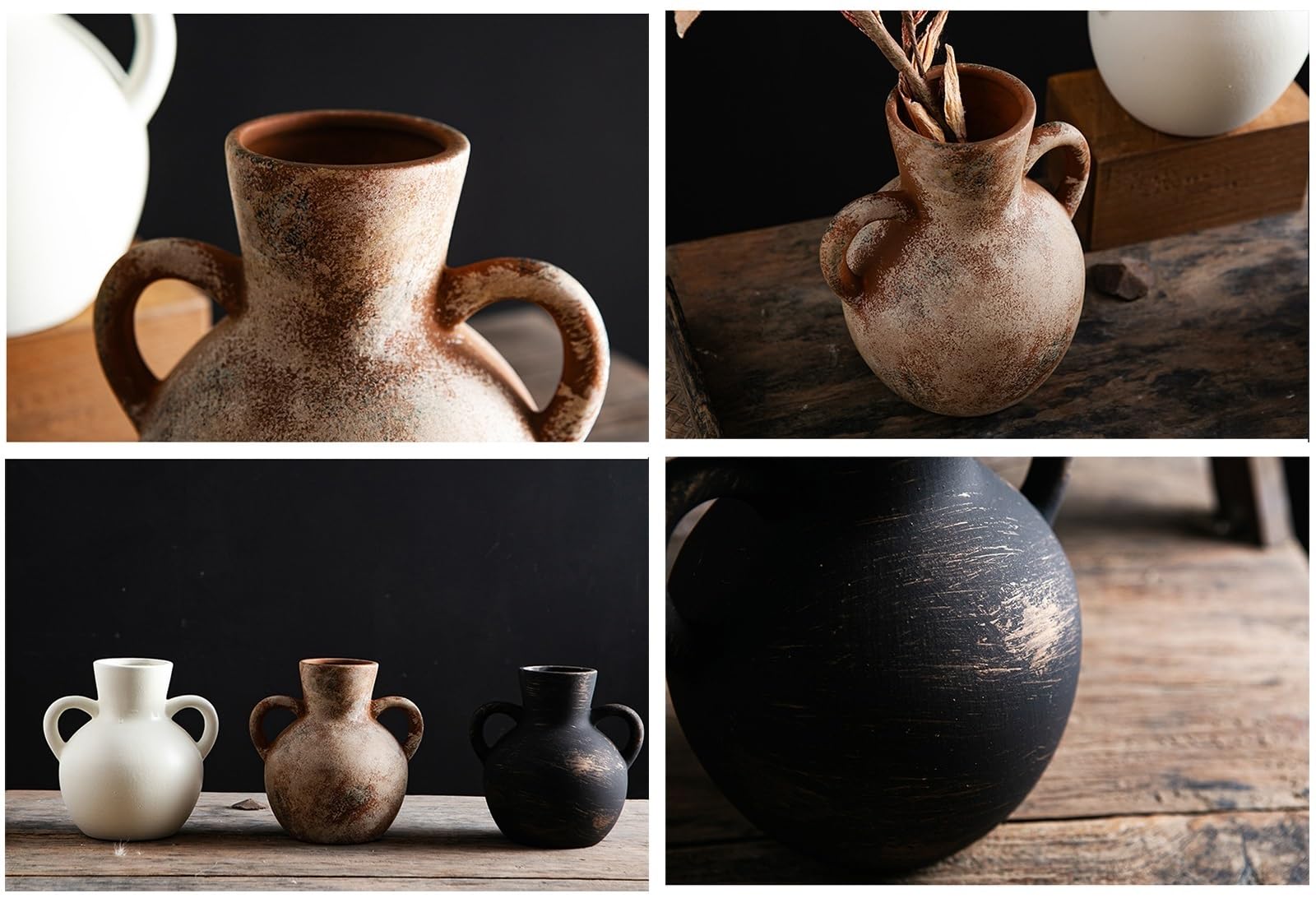 Keramikvase mit Zwei Griffen, Vintage-Dekoration für Blumenarrangements, Tischdekoration und Accessoires