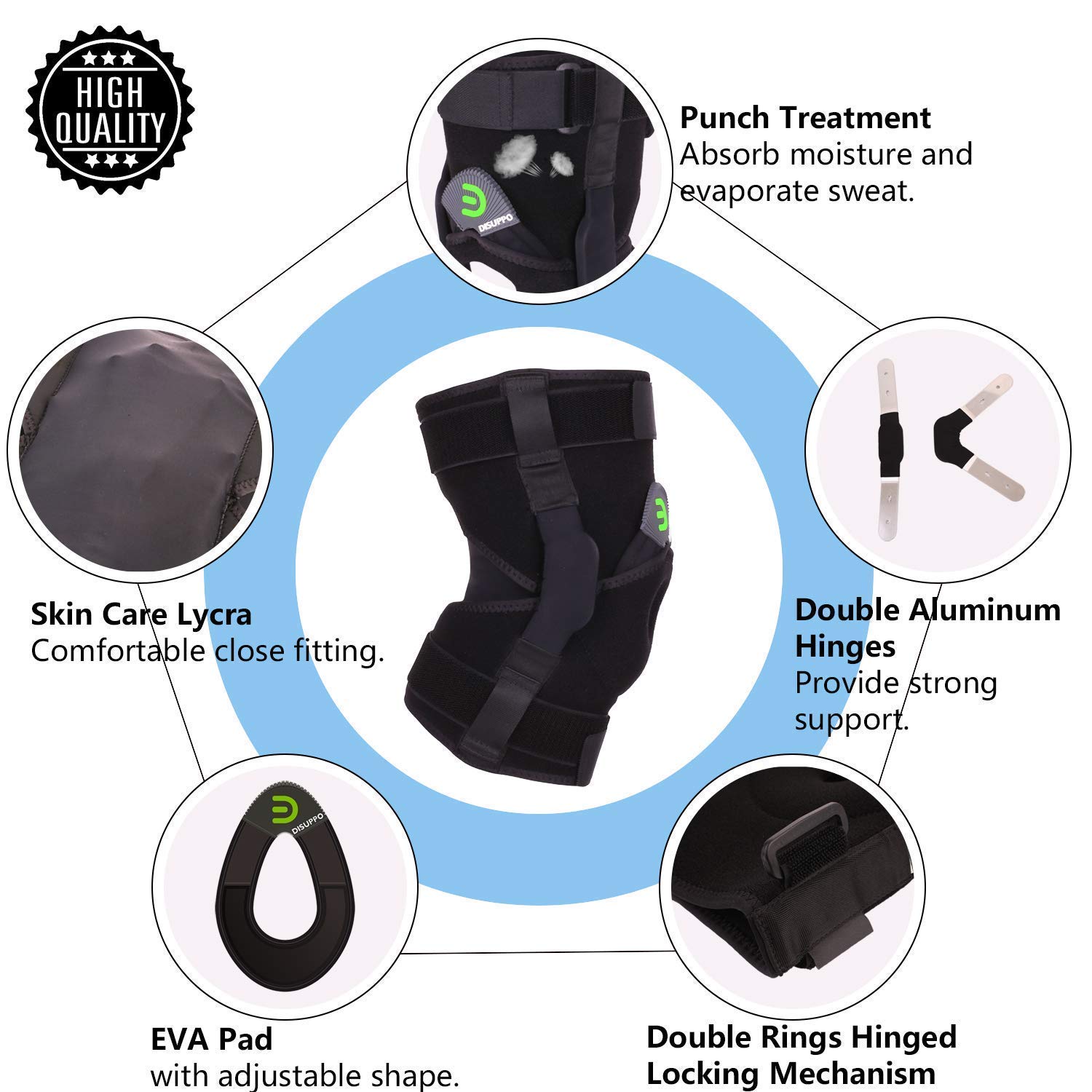 DISUPPO Knee Braces for Knee Pain, Hinged Knee Brace with Side