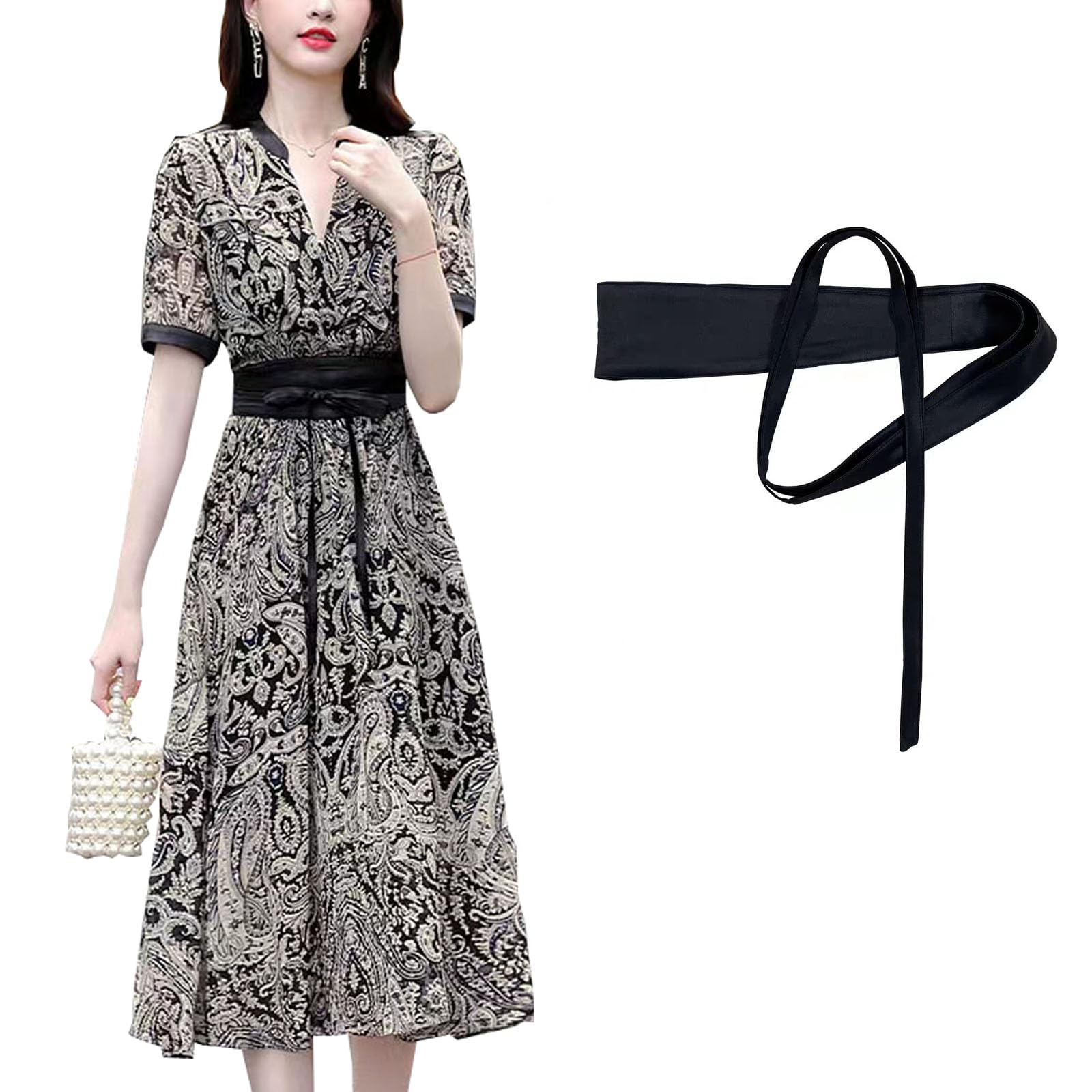 laelinggt Wrap-tie Belt for Women Imitated silk Obi Belt Lace Up Cinch For Dress Wrap Around Wide Waistband Corset, Black, One Size