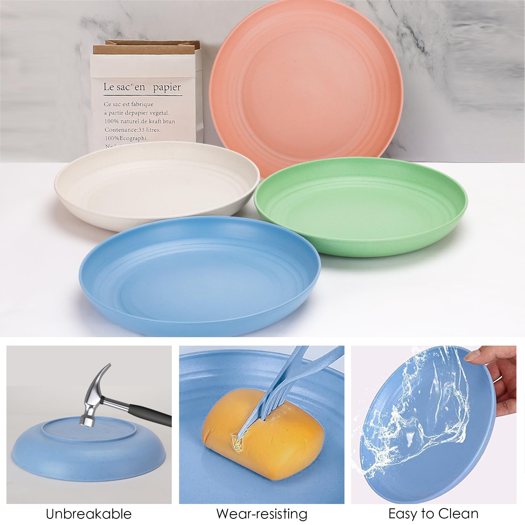 CSYY 10 pollici grandi piatti da campeggio set, 4 pezzi di piatti di plastica infrangibili set di piatti da cena profondi, piatti da picnic riutilizzabili per insalata, pasta, festa, casa