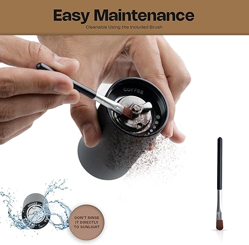 Miniatura 6 de Molinillo manual de café de 7 estrellas, de acero inoxidable 420, con capacidad de 1.06 oz, grosor ajustable para expreso, café por goteo y prensa