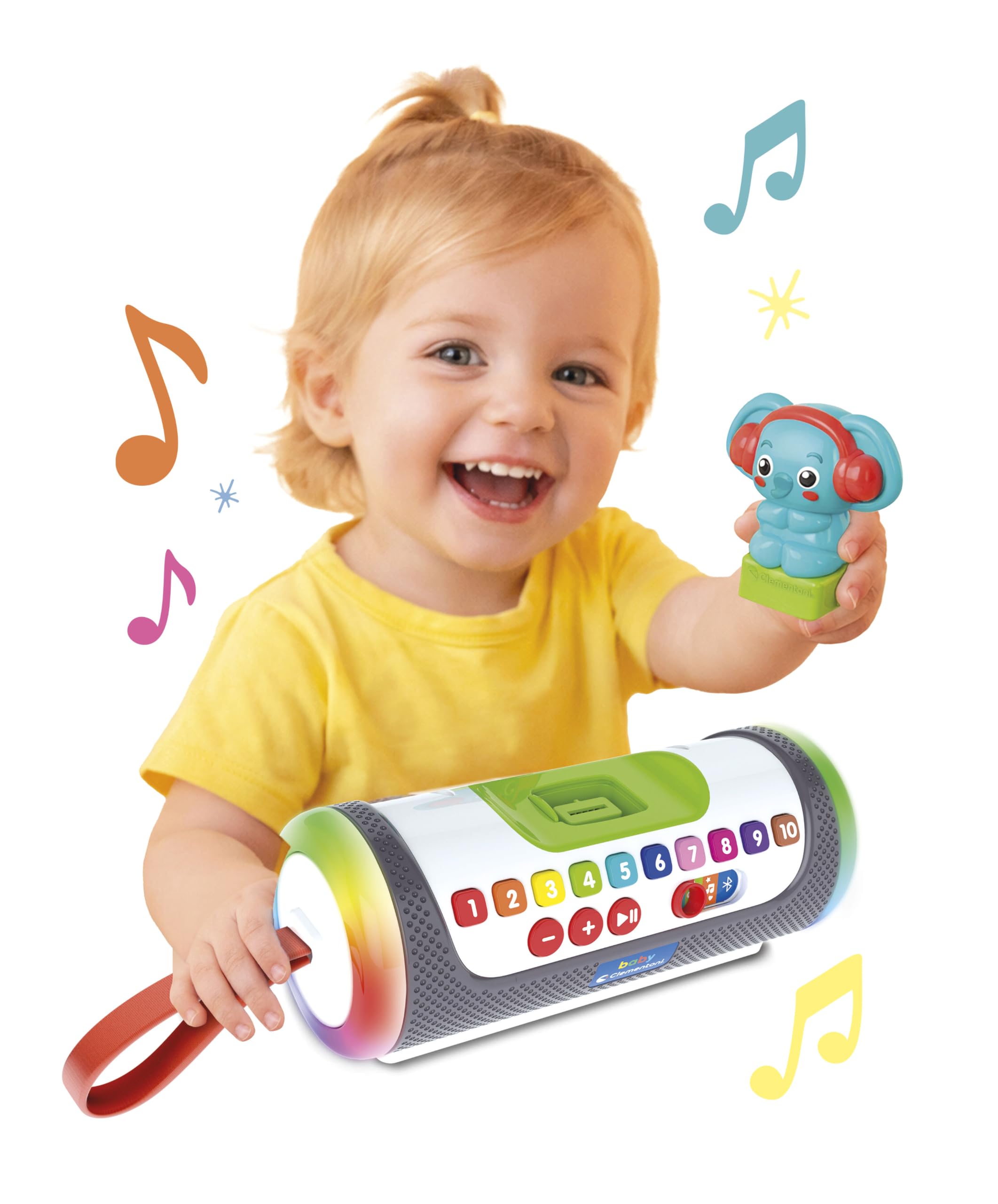 Clementoni Baby - La Mia Prima Music Box, Altoparlante Educativo Bluetooth Bambini 2-6 Anni, Cassa Musicale con 40 Canzoni Hey Kids, Luci LED e 2 Personaggi, Lingua Italiana, 17641
