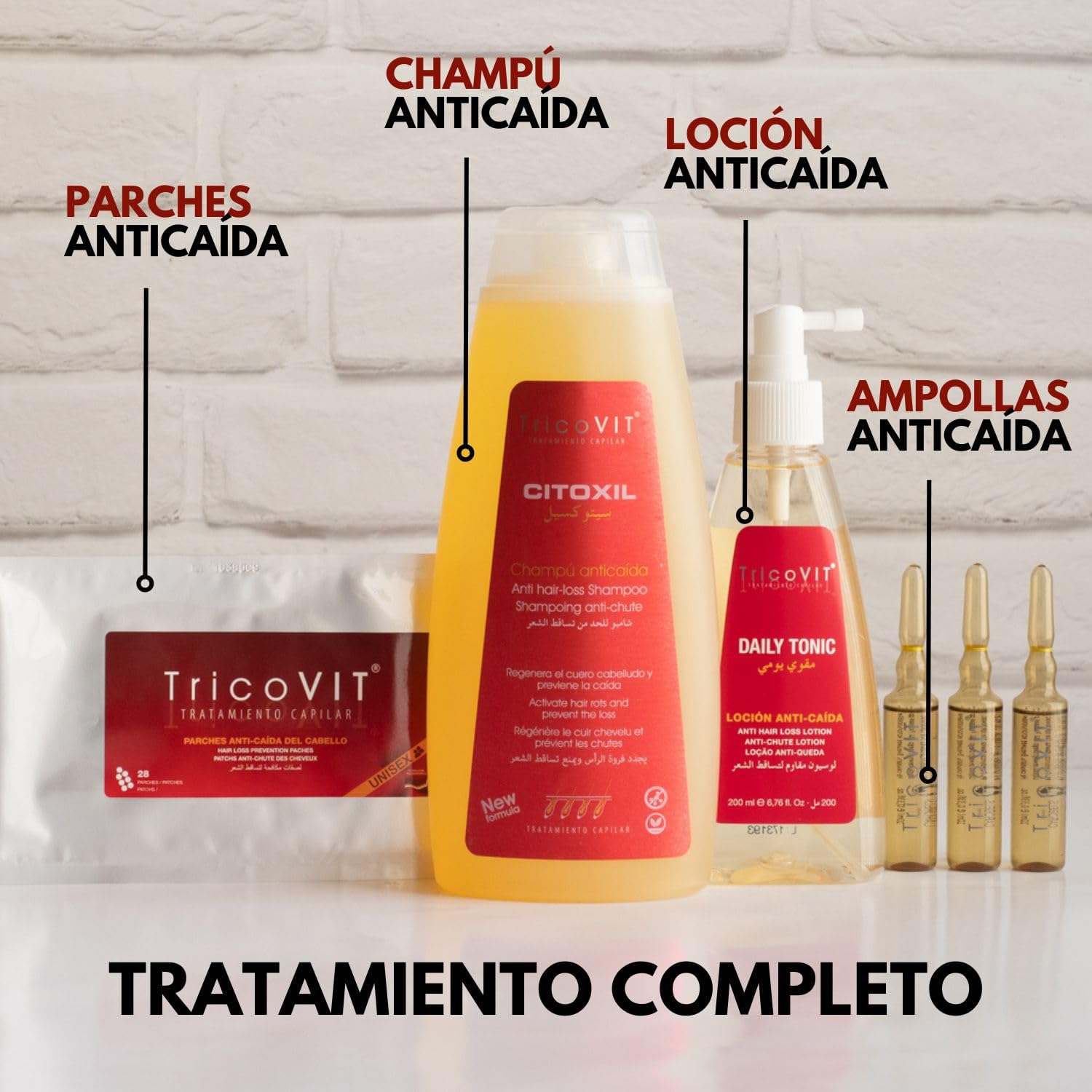 TricoVIT | Parches Anticaída Cabello Mujer, Frena la Caída en 28 días - Ingredientes Vegetales, Aumenta la Densidad y la Fuerza de tu Cabello, Apto para Hombre y Mujer (28 Parches)