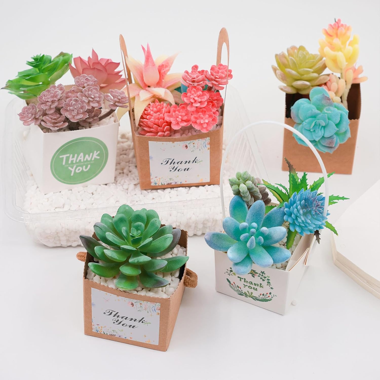 ALLWSLucky 50 PCS Succulent Wrap Bags with 100 PCS Thank You Stickers, Fits 2.36 Inch Pots Succulent Gift Box Basket with Handles for Wedding Shower Party Favors Ideas - Image 4