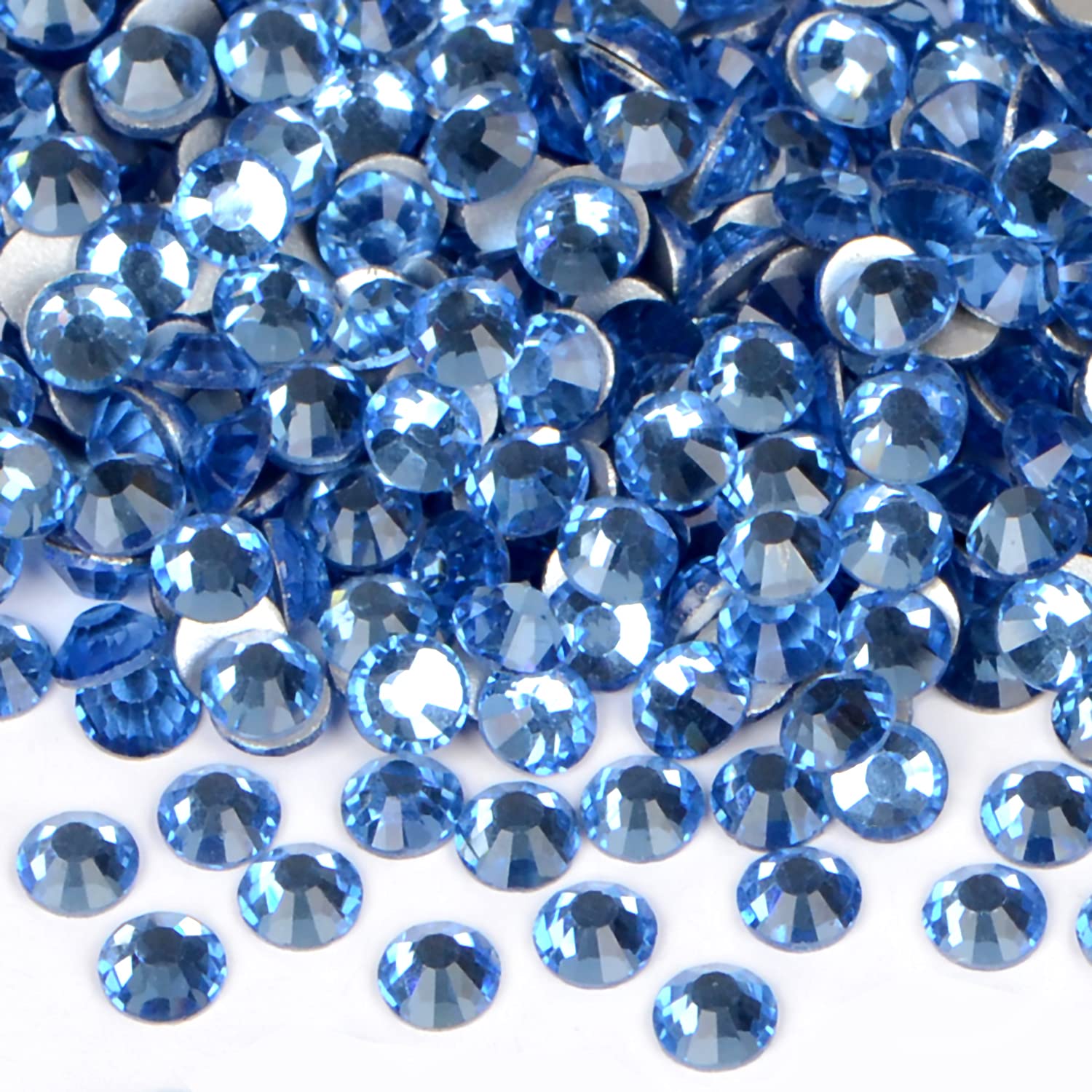 2880PCS Art Nail Rhinestones Non Hotfix Glue Fix Round Crystals Glass Flatback for DIY Jewelry Making with one Picking Pen (ss10 2880pcs, Lt. Sapphire)