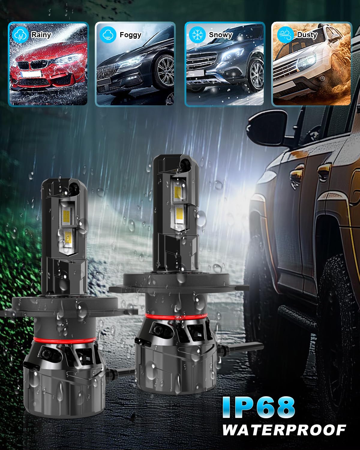 KATUR Ampoule H4 LED 32000LM 700% Lumineux, 120W Ampoule LED H4 6000K Blanc Plug and Play Taille Mini 1:1 Ampoules 9003 HB2 Hi/Lo LED Voiture, Lot de 2