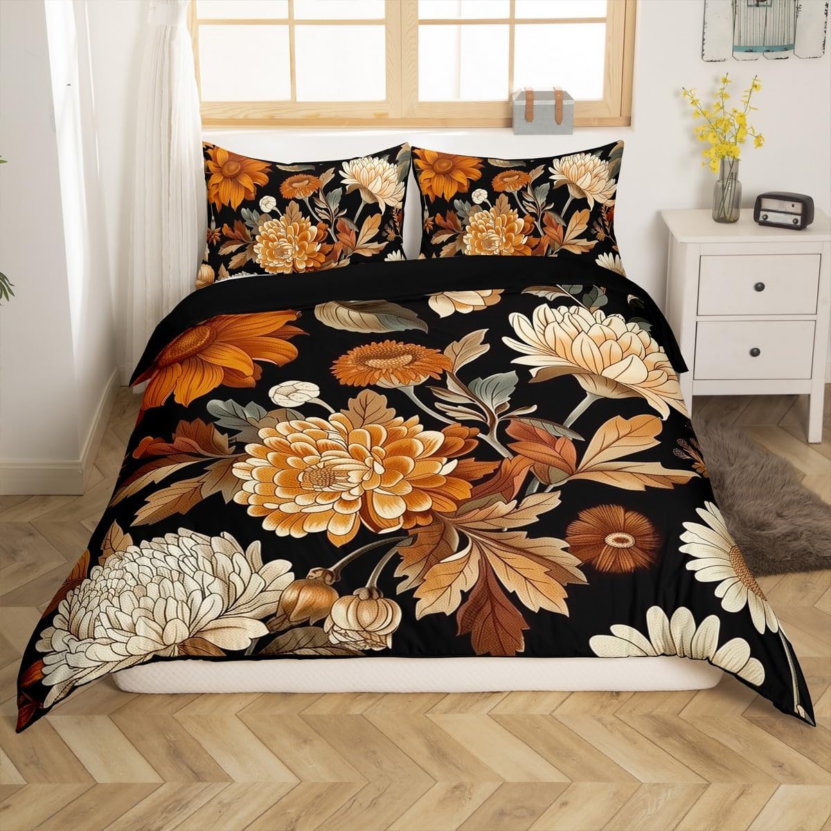 jejeloiu Kids Boho Floral Comforter Cover Set Toddler Size Botanical Flowers Tropical Leaves Bedding Set for Boys Girls Modern Art Duvet Cover Bedspread Cover Quilt Cover,No Stuffing