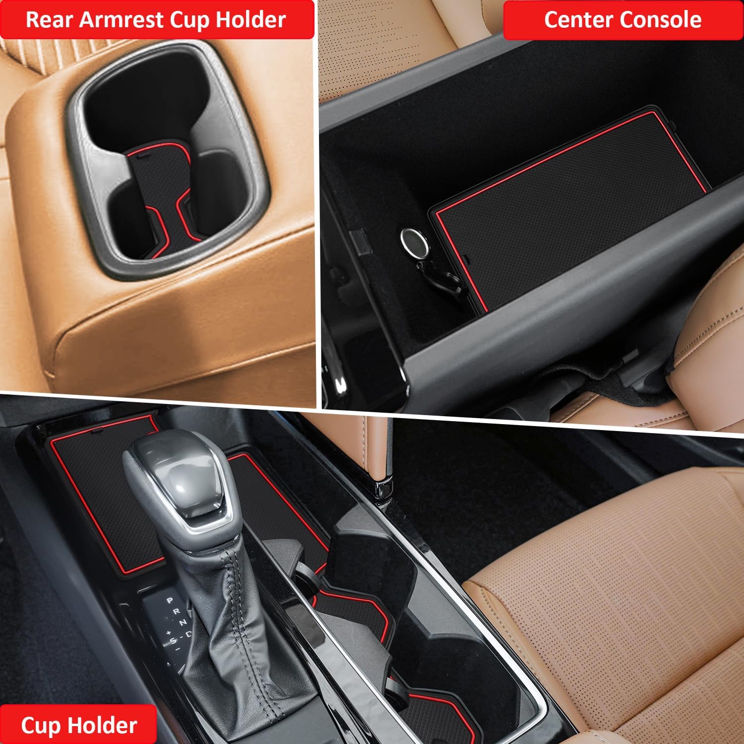 Auovo Cup Holder Inserts Liners Compatible with Toyota Camry Accessories 2025 2026 Car Custom Center Console Cup Holder Door Pockets Mats Pads for New 2025 Camry 19-PCS (Red Trim)
