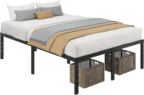 Miniatura 3 de Yaheetech - Marco de cama de metal de 18 pulgadas, marco de cama de plataforma tamaño Queen con espacio de almacenamiento, soporte de listones