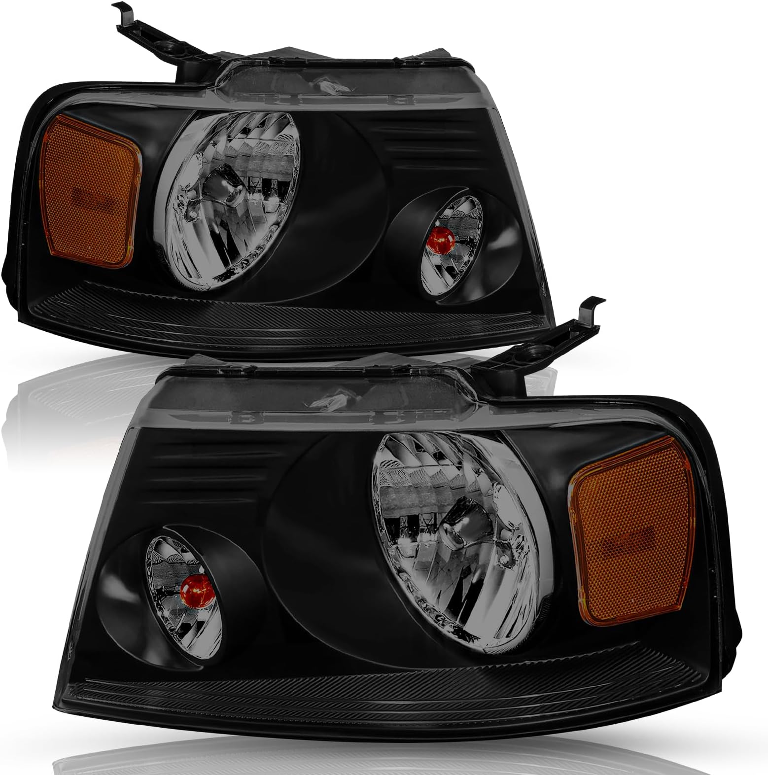 Headlight Assembly Set for 2004-2008 Ford F150 Pickup / 2006-2008 Lincoln Mark LT Driver and Passenger Side, Black Housing with Smoke Lens