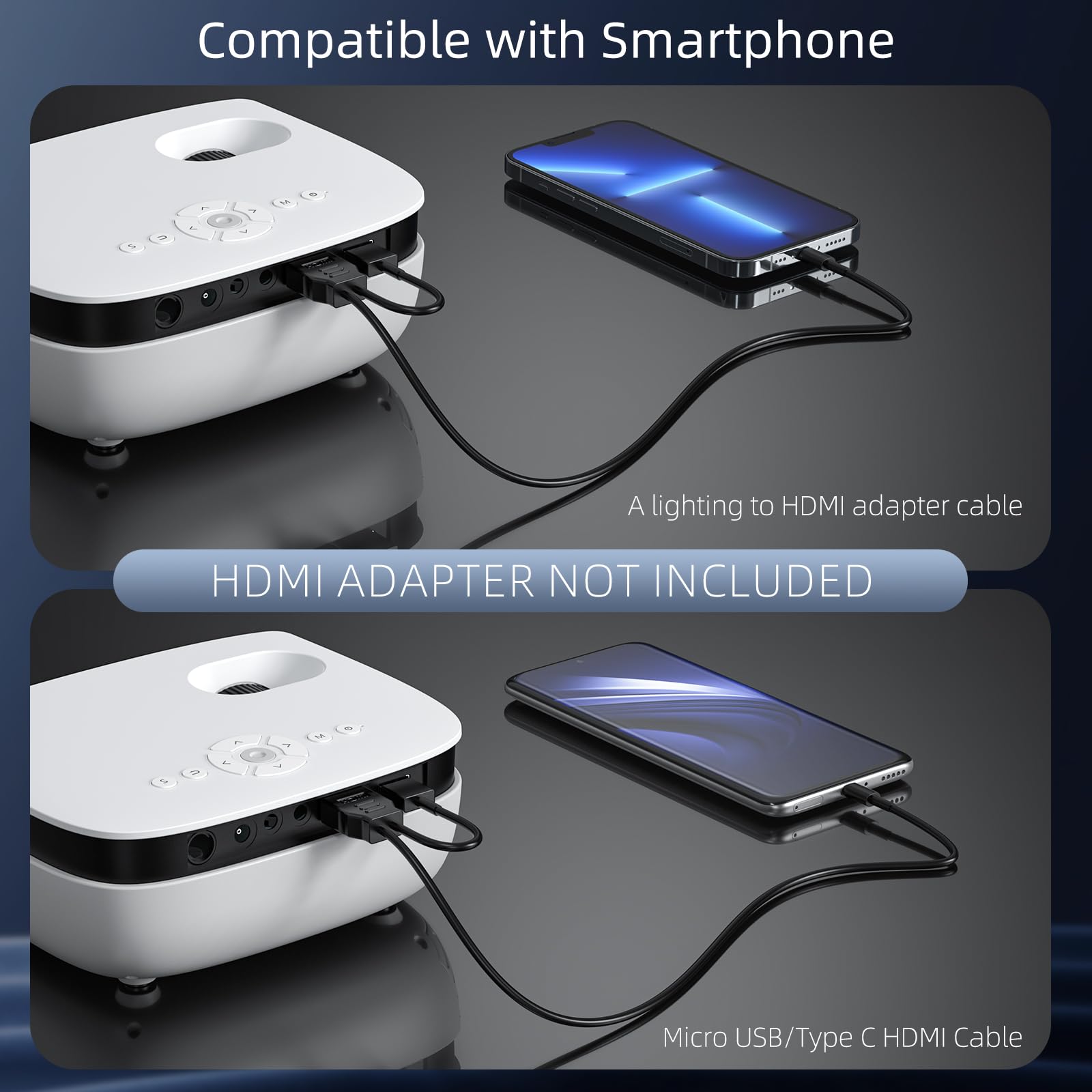 HOPVISION Mini Videoprojecteur, Projecteur Video Portable 1080P, Retroprojecteur Home Cinéma 7500L, Auto Keystone, Compatible avec iOS/Android/PS5/Firestick/HDMI/USB