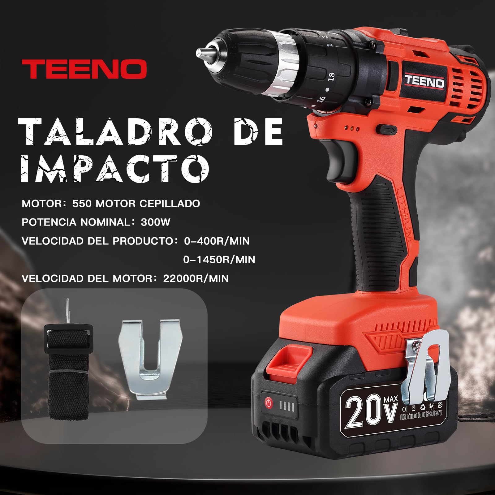TEENO Juego de Herramientas Eléctricas 3 Piezas: Llave de Impacto Sin Escobillas + Taladro Percutor a Bateria + Amoladora Angular Sin Escobillas, 2x Batería 20V, Ideal para Hogar y Reparación de Coche