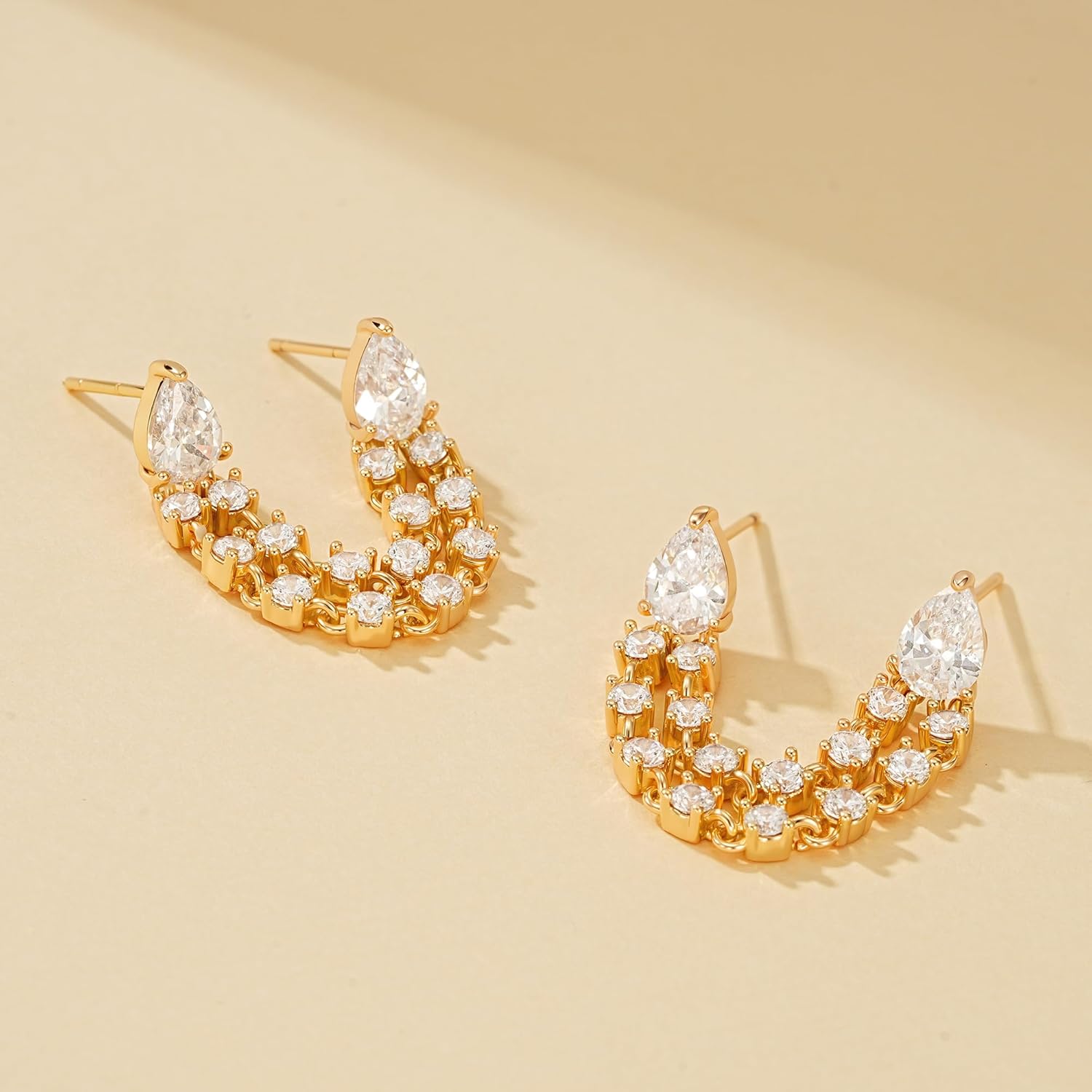 Gold Chain Earrings for Women Trendy 14K Gold Plated Dangle Drop Studs Earrings Set - Image 6