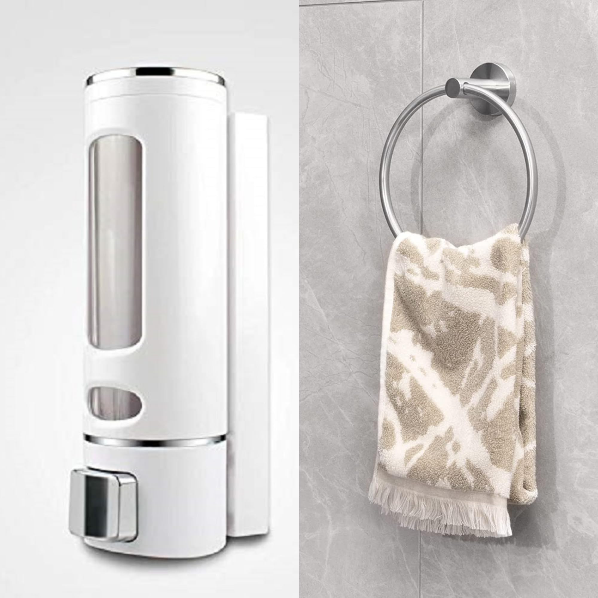 SELLZY Superior Stainless Steel Napkin Round Ring Towel Hanger (6inch) + Wall Mount Transparent Liquid Soap Dispenser (350ml) for Kitchen Wash Area Bathroom Accessories (2Set) (B0D2J9KGYM) Amazon Price History, Amazon Price Tracker