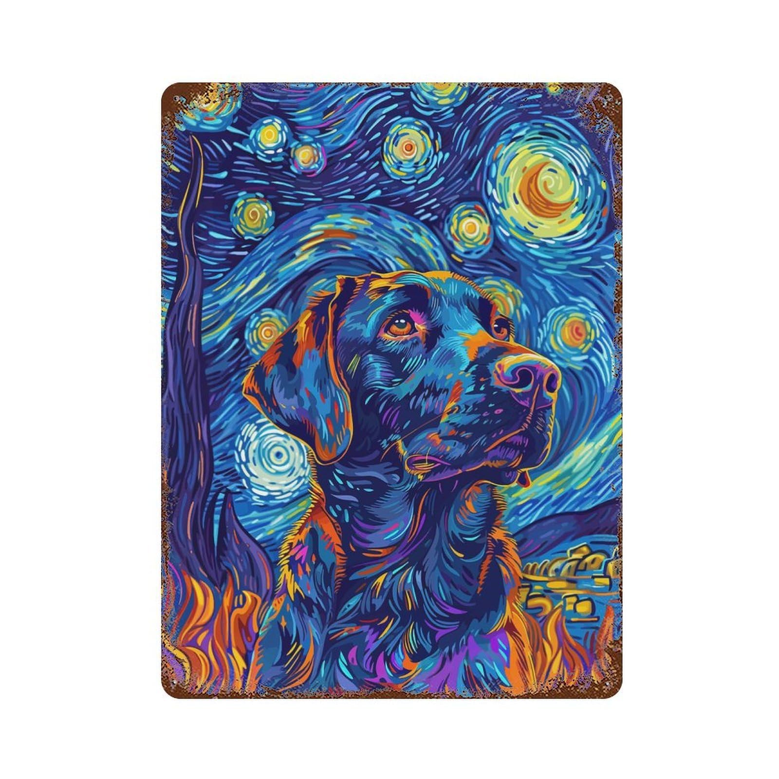 Starry Night Labrador Retro Metal Sign 15.7"x11.8", Shabby Chic Decor for Garage, Pub Or Kitchen