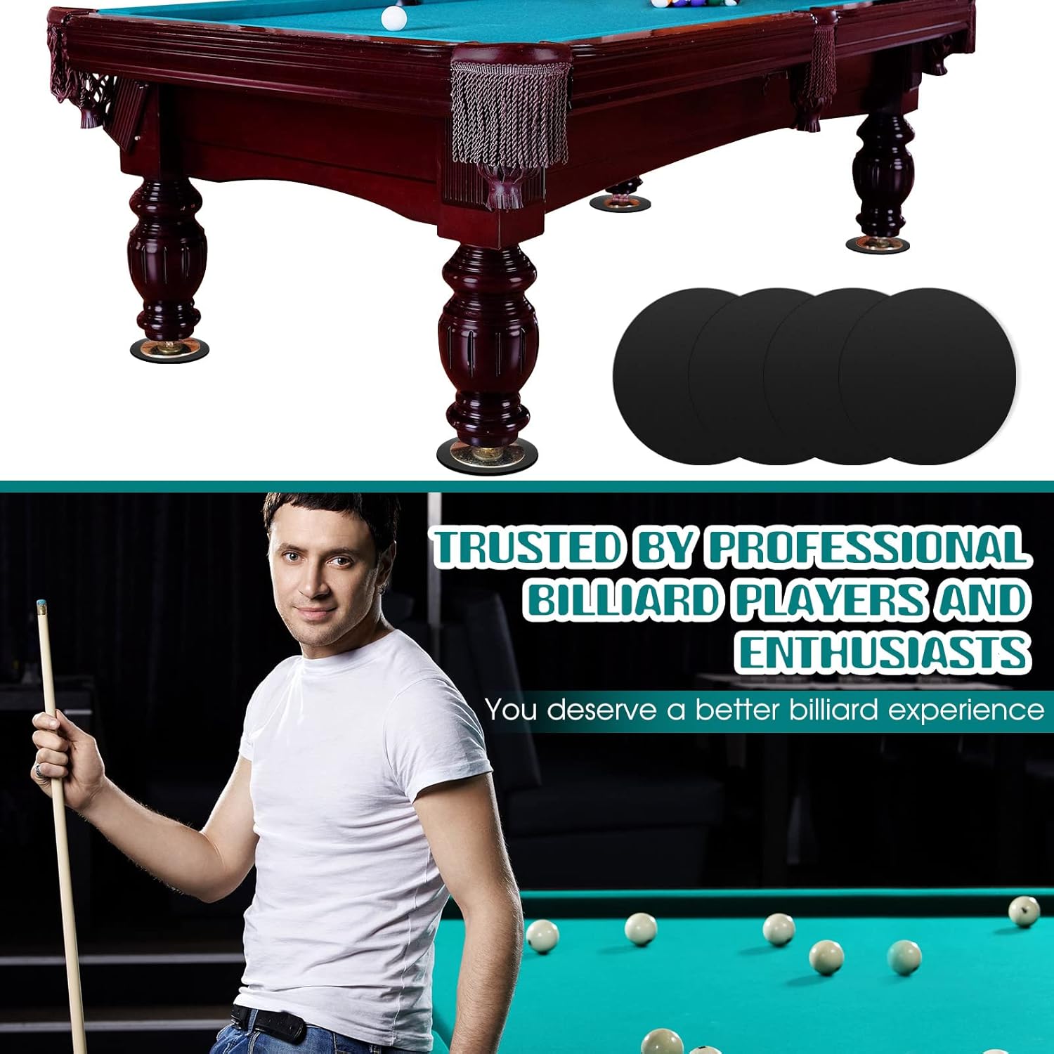 Haull 50 Pcs Billiard Pool Table Leg Shims 3" Diameter Rubber Pool Table Leveler kit Shims Foot Pads