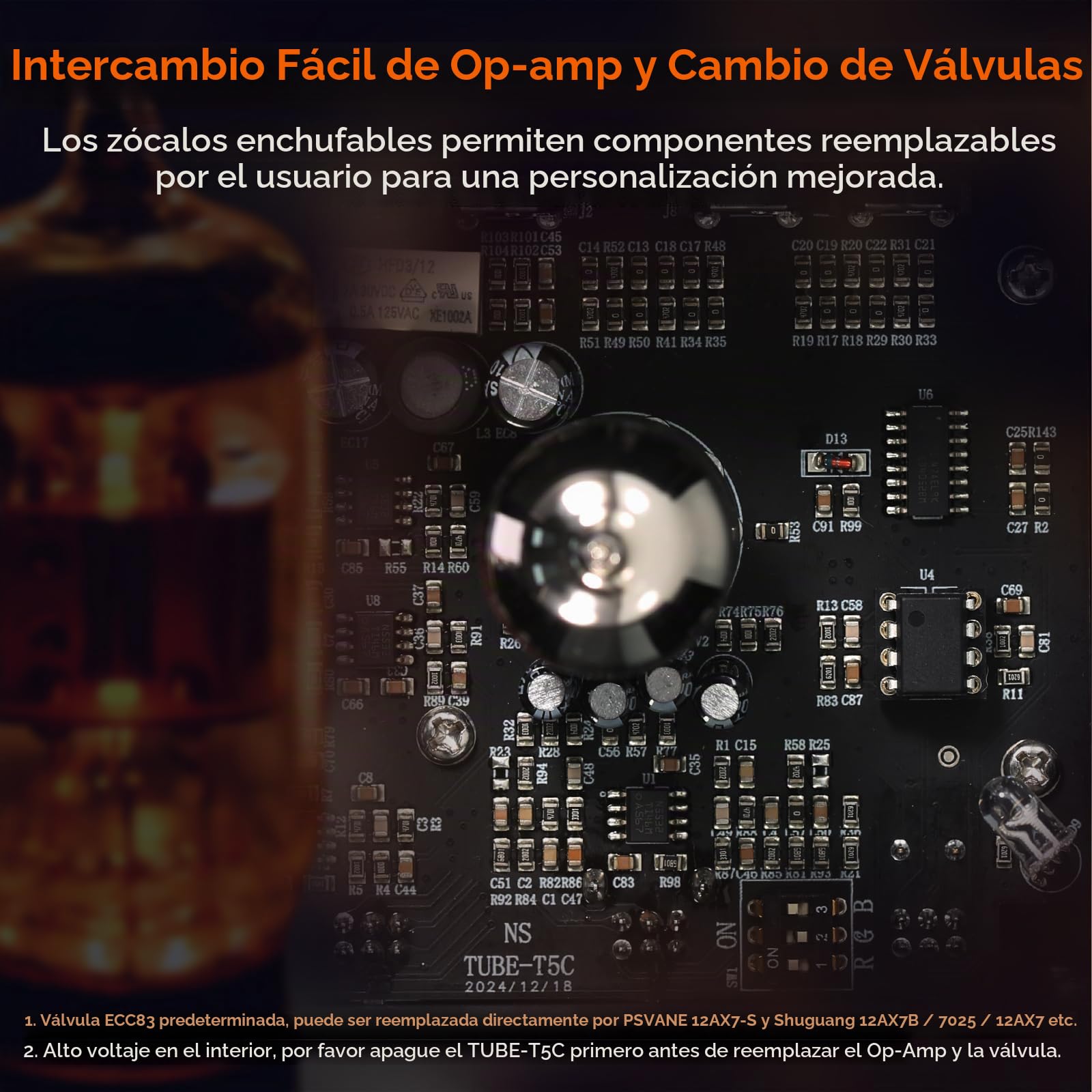 Preamplificador de válvulas Douk Audio TUBE-T5C: Amplificador de auriculares con medidor VU, selector RCA de 4 vías y control de sonido para receptor, amplificador, altavoz y auriculares de 16-600 Ω.