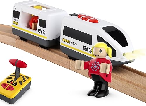 Juego de tren a control remoto para niños, locomotora a pilas con carro, conexión magnética y efectos de luz de sonido, compatible con vías de