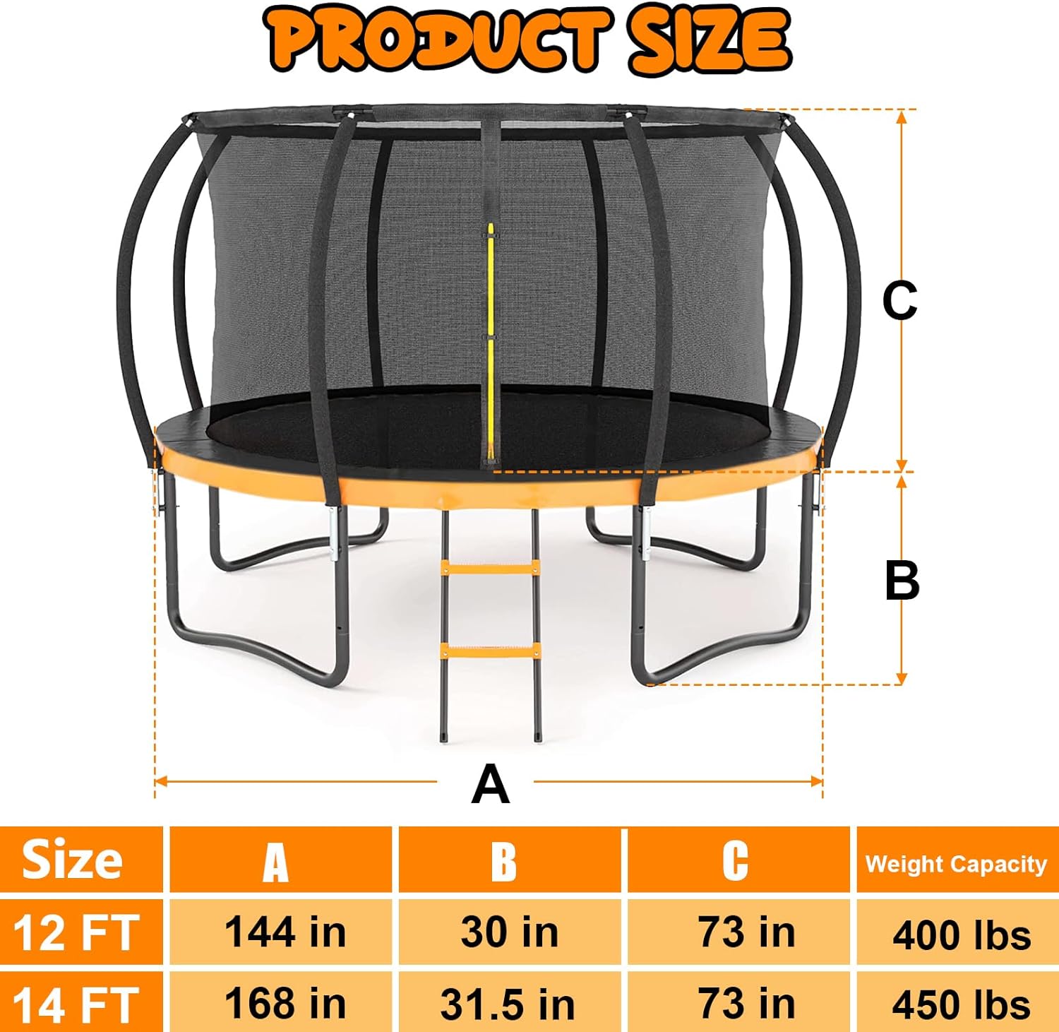 Outdoor Trampoline, Recreational Trampolines for Kids/Adults with Enclosure Net Basketball Hoop, Sprinkler, Curved Poles and Ladder, Anti-Rust Coating, ASTM Approval