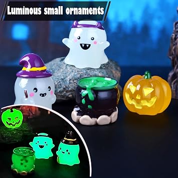 Funny Halloween Car Dashboard Decorations, Rear View Mirror Accessories Cute Car Accessories, 6Pcs Luminous Zombie Ghost Pumpkin Ornaments Dash Decor