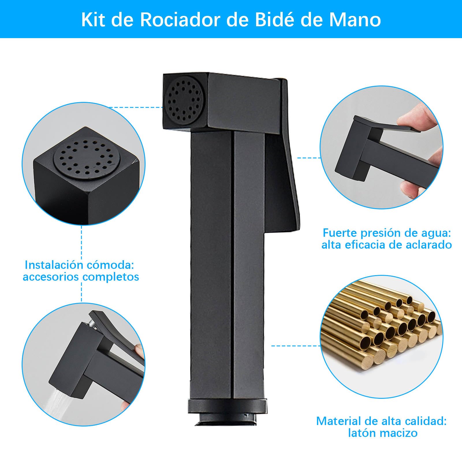 Pulverizador de Bidé para Inodoro, Portatil para Kit Ducha de Lavabo Bidet con Manguera WC,Multifunción Pulverizador,Monomando Agua Fría y Caliente,Negro