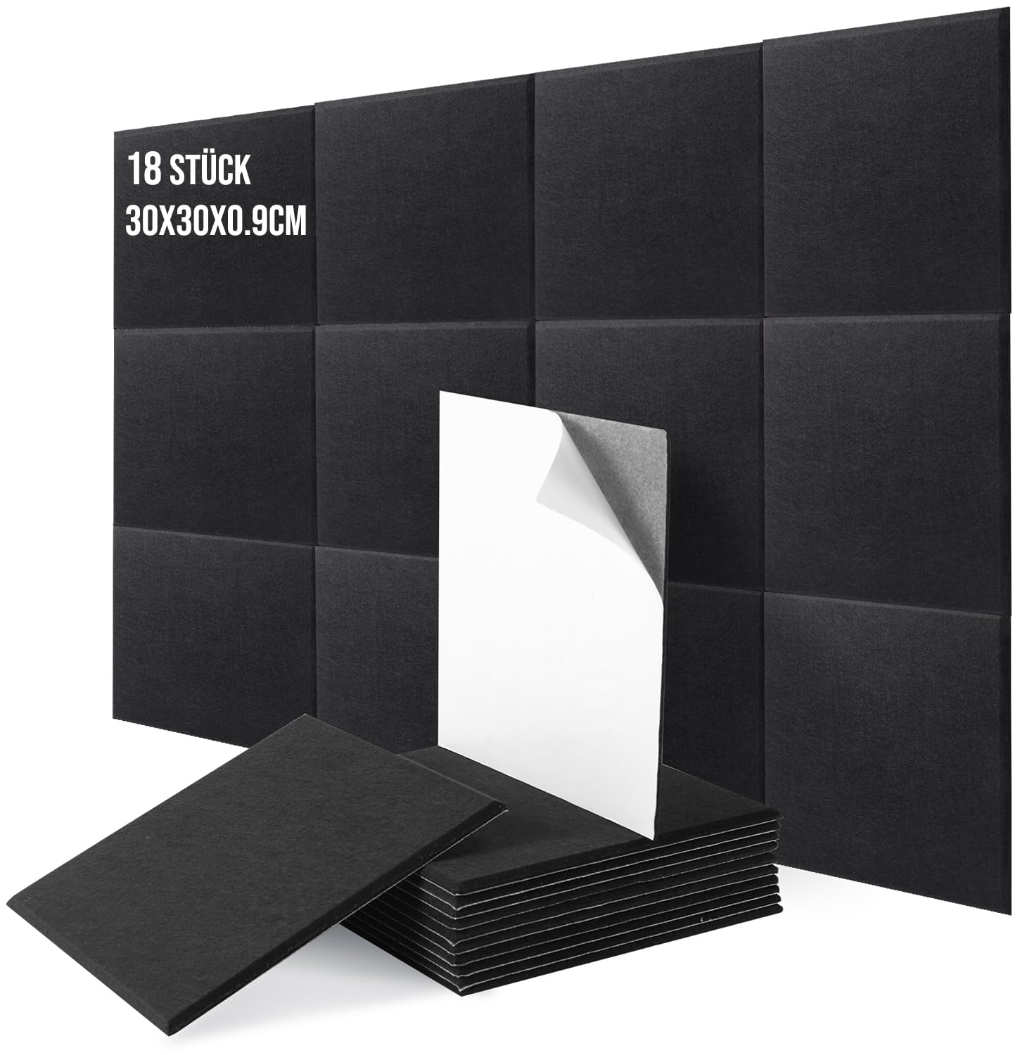 18 Pack Soundproofing Panels Self-Adhesive 11.8"x11.8"x0.35" Sound Proofing Panels Acoustic Panels Sound Insulation for Studio Home Office Room, Black