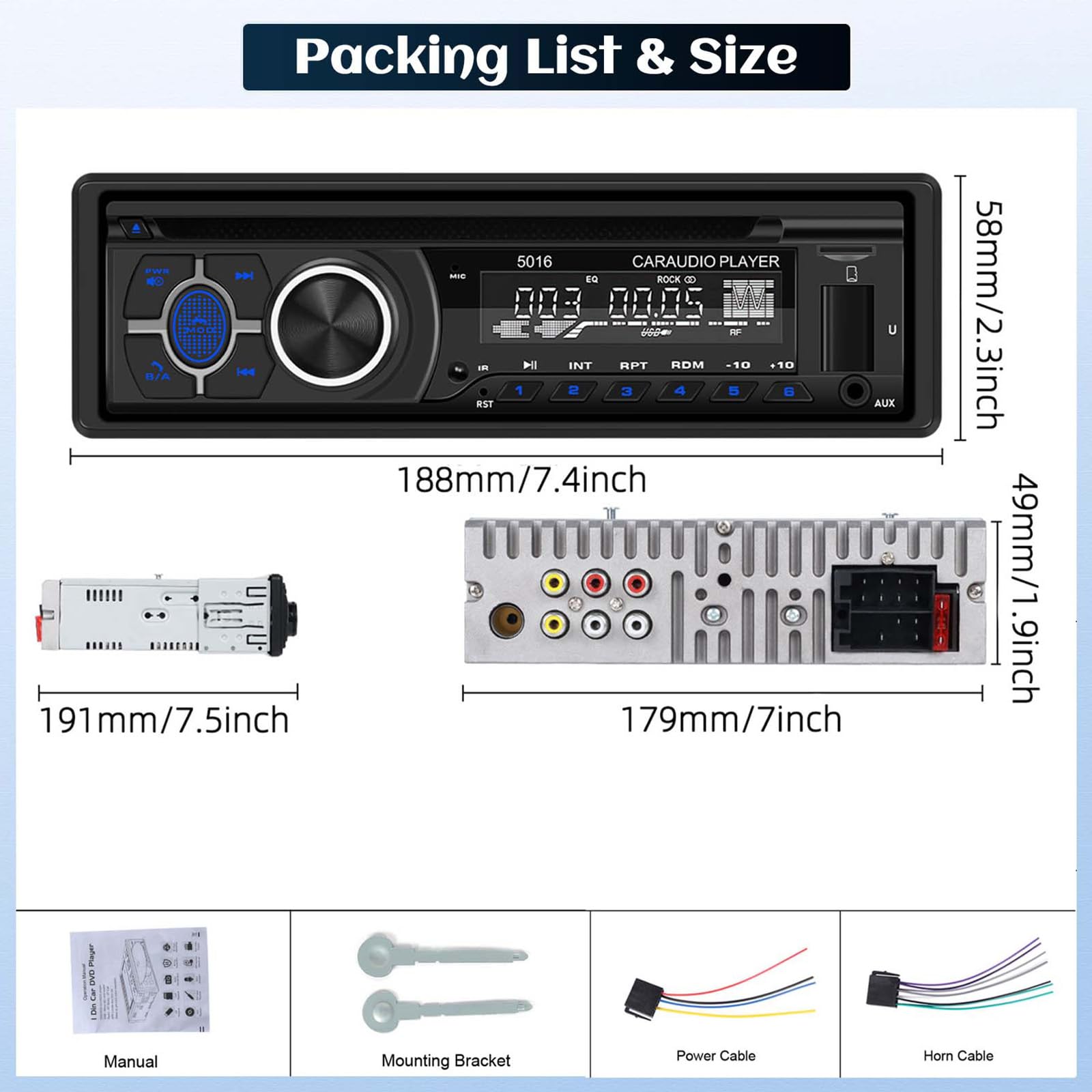 CAMECHO 1Din Autoradio mit CD DVD Player, Radio mit CD Player mit Bluetooth 5.1 Freisprechfunktion, Audio Empfänger mit AM/FM Radio, EQ, Smart Sync App, USB/TF/ MP3 Player/AUX in