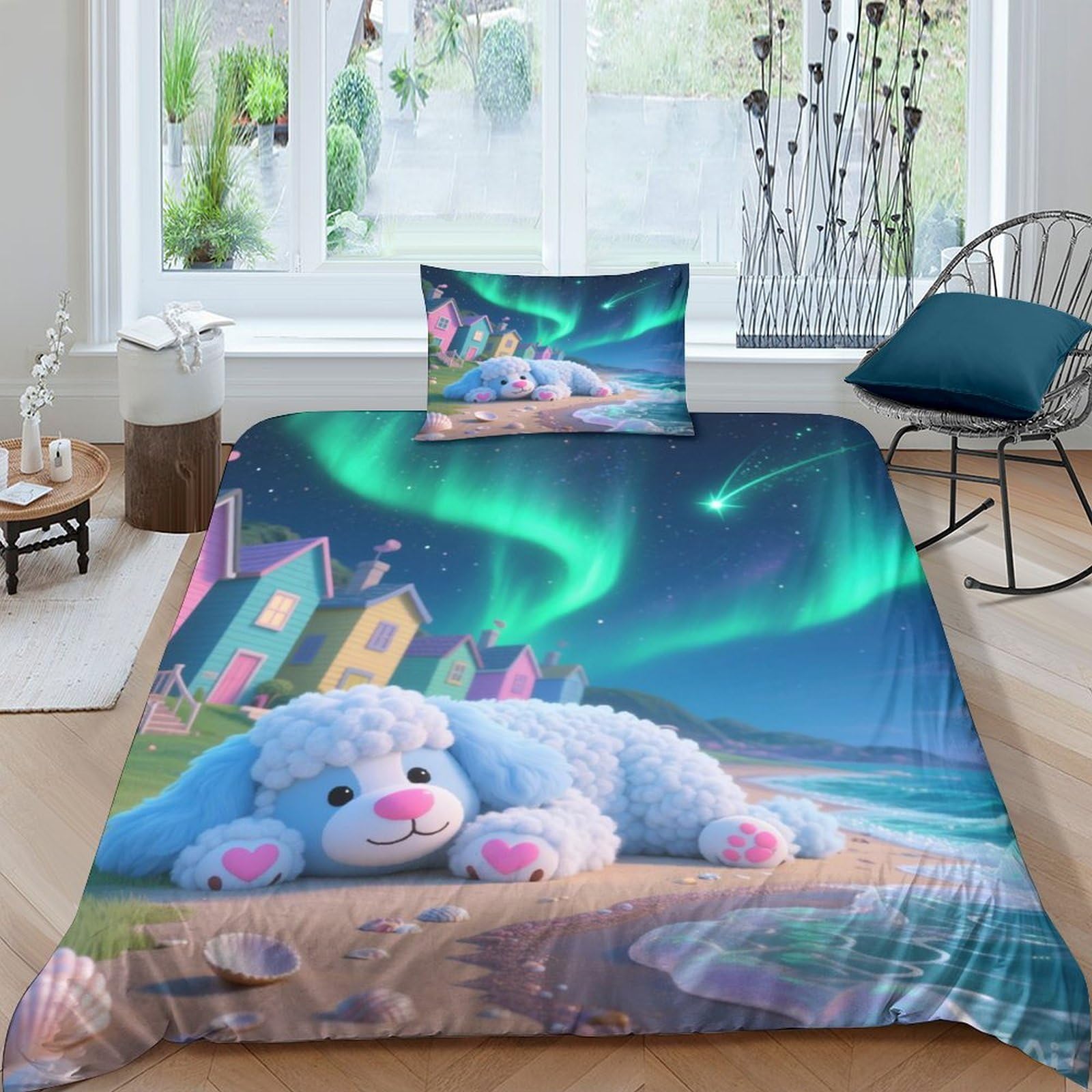 Linge de lit Chien Berger Blue Bay 3D avec housse de couette animaux de compagnie 135x200