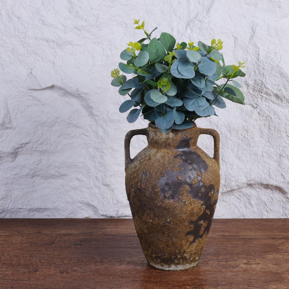 Wabi Sabi Rusty Vintage Vase, 10" Tall Wabi Sabi Decor Rustic Farmhouse Pottery Vase for Centerpiece, Textured Pottery Flower Vases for Home Decorative, Table, Living Room, Bedroom, Bathroom, Kitchen