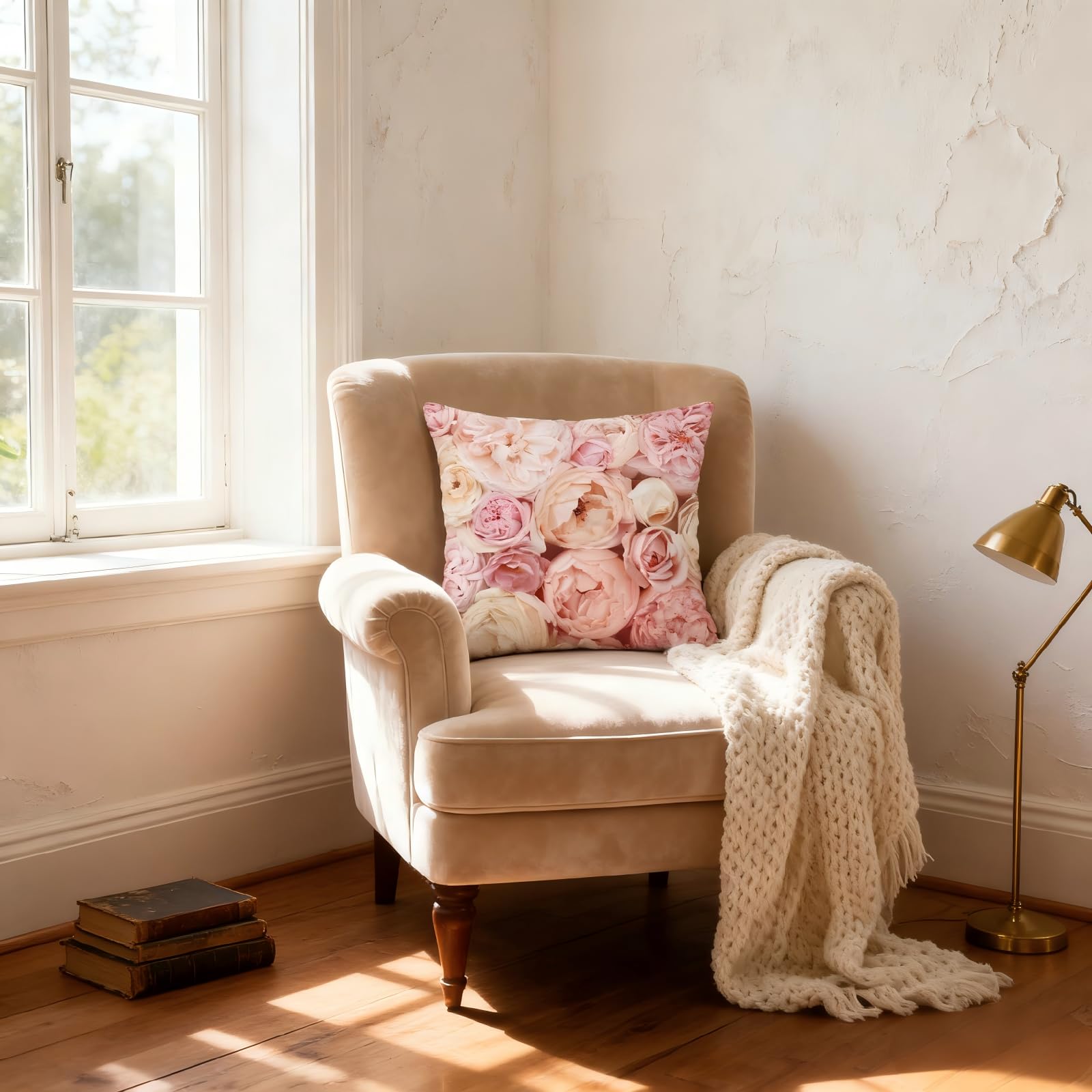 Tivleed Pink Cushion Covers 45 x 45 cm, Floral Cushion Covers, Cotton Throw Pillow Case for Livingroom Sofa Bed Garden Patio Decor - Soft 18x18 Inch Square Cushion Cover (Pink-Rose)